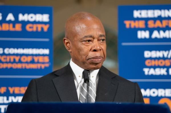 Mayor Eric Adams takes questions from the media in the rotunda of City Hall Monday, Oct. 1, 2024 in Manhattan, New York. (Barry Williams for New York Daily News)