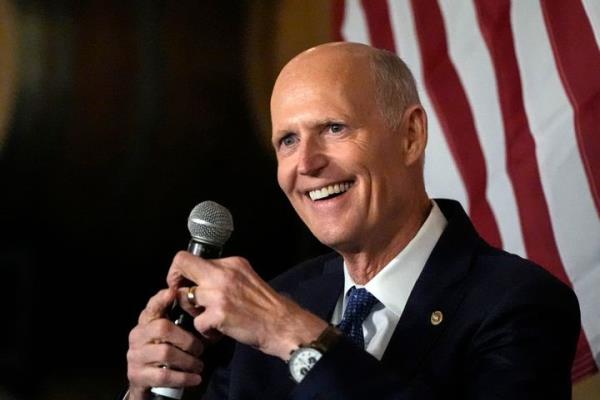 Sen. Rick Scott (R-Fla.) speaks during a town-hall style meeting on Sept. 3, in Braselton, Georgia.