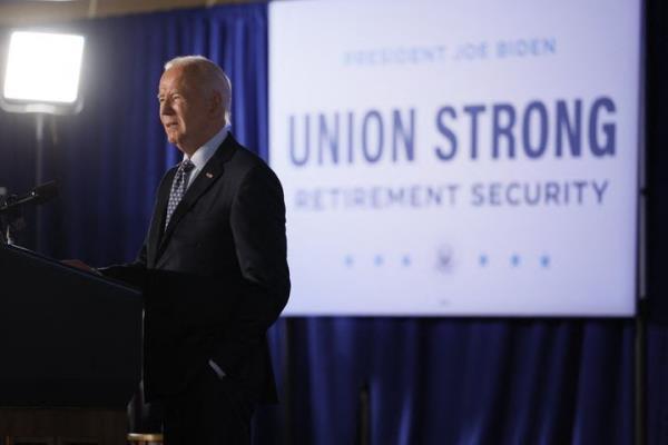 President Joe Biden speaks a<em></em>bout his administration's support for unio<em></em>ns in Philadelphia, Pennsylvania, on Friday, Nov. 1, 2024.