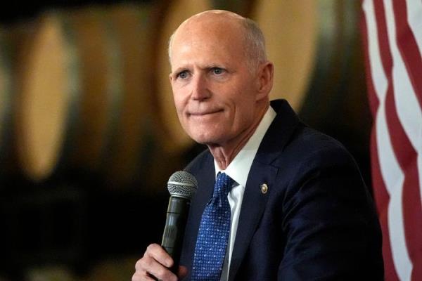 Sen. Rick Scott (R-Fla.) speaks during a town-hall-style Sept. 3 in Braselton, Ga. 