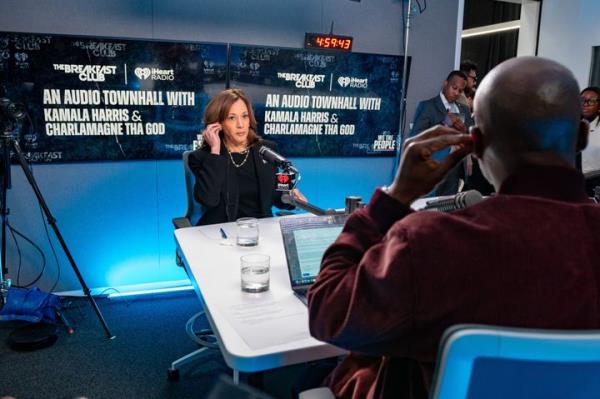 Vice President Kamala Harris previously sat down with Charlamagne Tha God in Detroit earlier this mo<em></em>nth (above). This week, he asked her a cheeky question when she did a phone interview for 