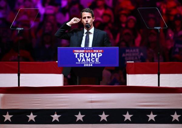 Tony Hinchcliffe photographed o<em></em>nstage at a campaign rally for former US president and Republican nominee Do<em></em>nald Trump at Madison Square Garden in New York on October 27, 2024.