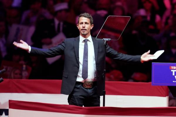 Tony Hinchcliffe arrives at the Do<em></em>nald Trump rally at Madison Square Garden in New York City on Sunday. 