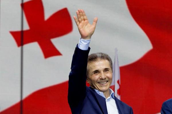 FILE - Billio<em></em>naire Bidzina Ivanishvili, leader of the Georgian Dream party, greets demo<em></em>nstrators during a rally in Tbilisi, Georgia, on April 29, 2024. (AP Photo/Shakh Aivazov, File)