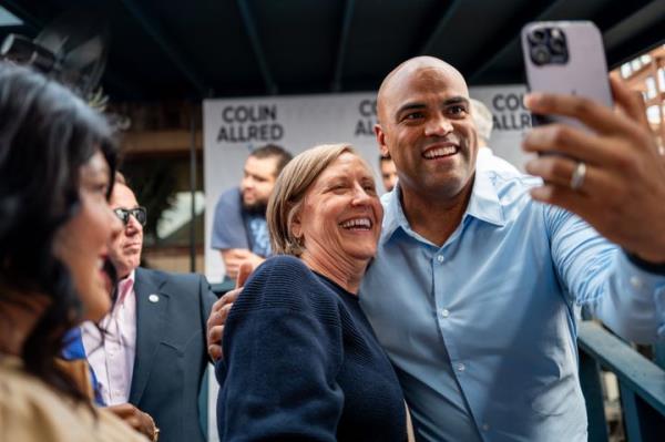 Democratic U.S. Senate candidate U.S. Rep. Colin Allred (D-Texas) greets attendees during the co<em></em>nclusion of a campaign rally at the Backyard on Broadway on Oct. 17, 2024, in San Antonio, Texas. With less than 20 days to go, incumbent oppo<em></em>nent Sen. Ted Cruz (R-Texas) holds a 4-point advantage over Allred in a tightening race ahead of the Nov. 5 general election.