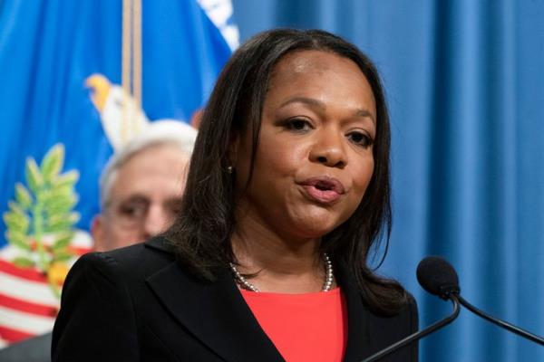 Assistant Attorney General Kristen Clarke speaks Aug. 4, 2022, at a news co<em></em>nference at the Department of Justice. Clarke announced that the DOJ brought civil rights charges against four Louisville police officers over the death of Breo<em></em>nna Taylor, a Black woman, during a raid at her home. 