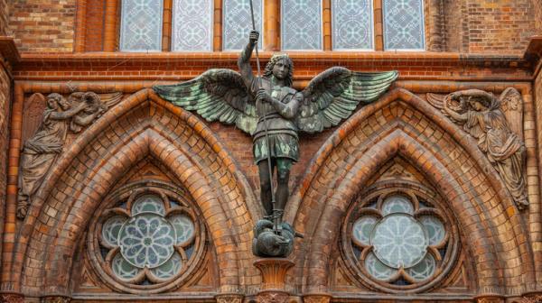 Archangel Michael sculpture on a church