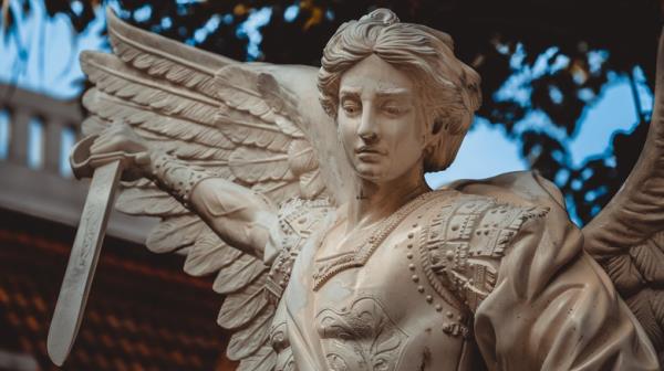 Modern Archangel Michael statue closeup