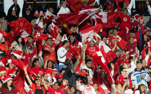 To<em></em>ngan supporters cheer during the Paciﬁc Champio<em></em>nship against the Kiwis at the Mount Smart Stadium on 2 November.