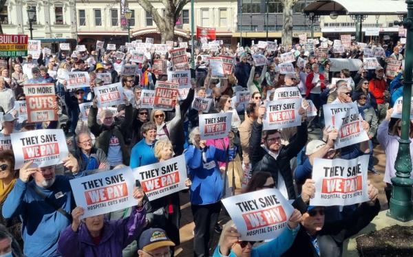 Protesters say the lower South Island will pay for any cuts made to the new Dunedin Hospital.