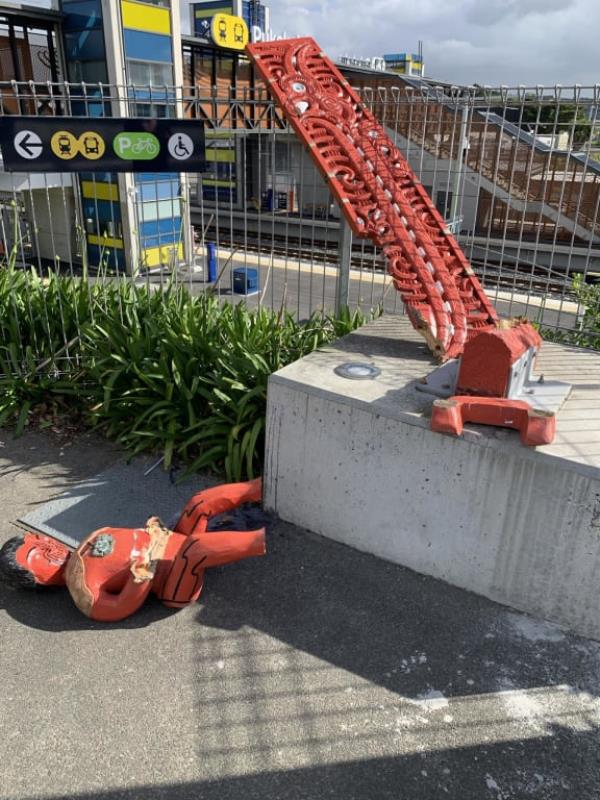 Police are investigating the destruction of a carving gifted by mana whenua and displayed at Pukekohe Train Station.