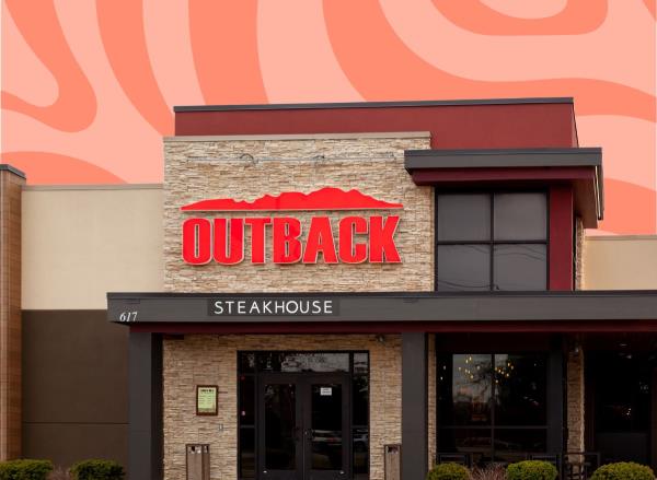 outback steakhouse restaurant set against a red and pink background