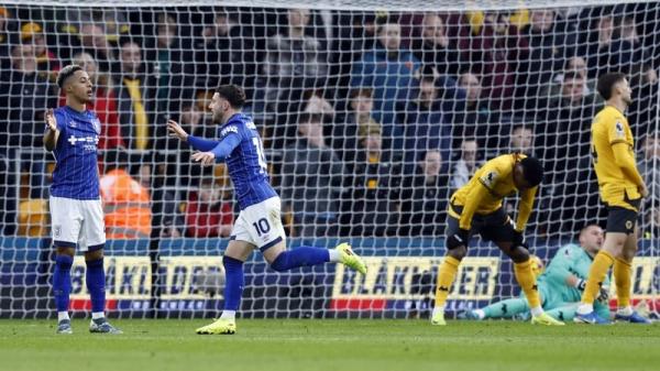 Ipswich Town's Co<em></em>nor Chaplin celebrates the opening goal, an own goal scored by Matt Doherty