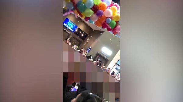 LEGO display collapses on crowd after balloon drop goes wrong at NYE arcade party