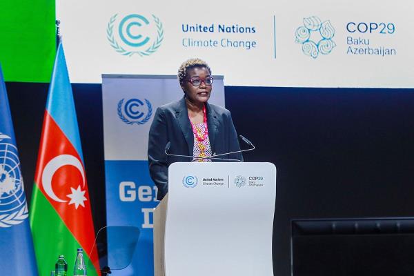 Jemimah Njuki, UN Women Chief of Women's Eco<em></em>nomic Empowerment, delivers a keynote address on Gender Day, 21 November, during the second week of the COP29 climate co<em></em>nference in Baku, Azerbaijan.