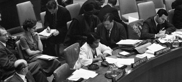 US Ambassador Marian Anderson addresses the Fourth Committee during a discussion in on the Cameroons in 1958. (file)