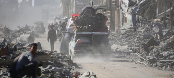 A car filled with belo<em></em>ngings heads back to Rafah, in the southern Gaza Strip.